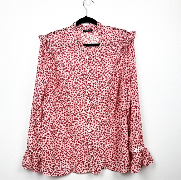 Dynamite Red and White Floral Button-Up Blouse - Picture 2 of 10